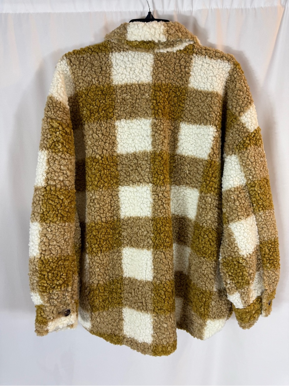 Shop Stevie Plaid Teddy Shacket in white & Tan size: S - Picture 11 of 14